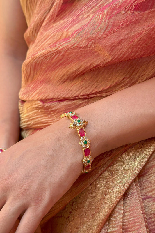 Stone & Floral Motif Pair of Bangles 