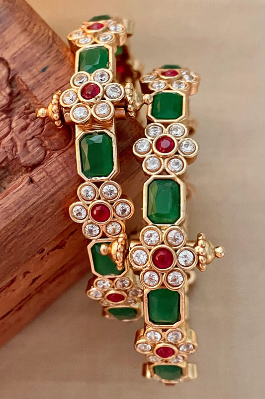 Stone & Floral Motif Pair of Bangles 
