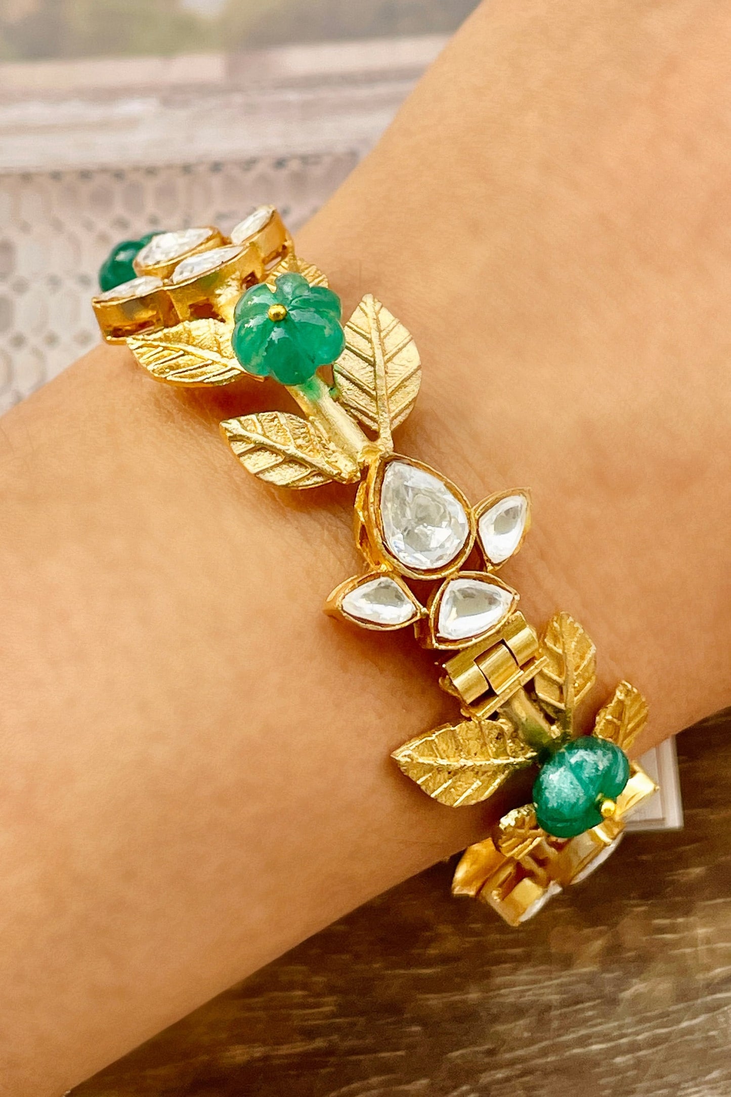 Leaf Motif Embellished Bangle 