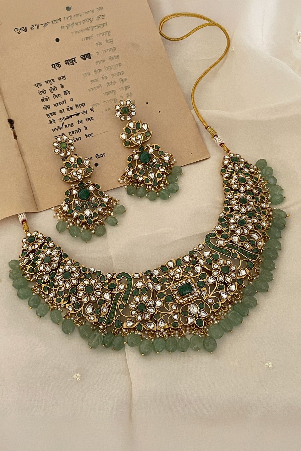 Floral Embellished Bead Drop Necklace Set 
