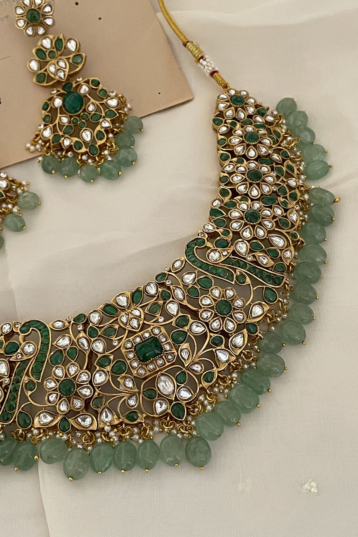 Floral Embellished Bead Drop Necklace Set 