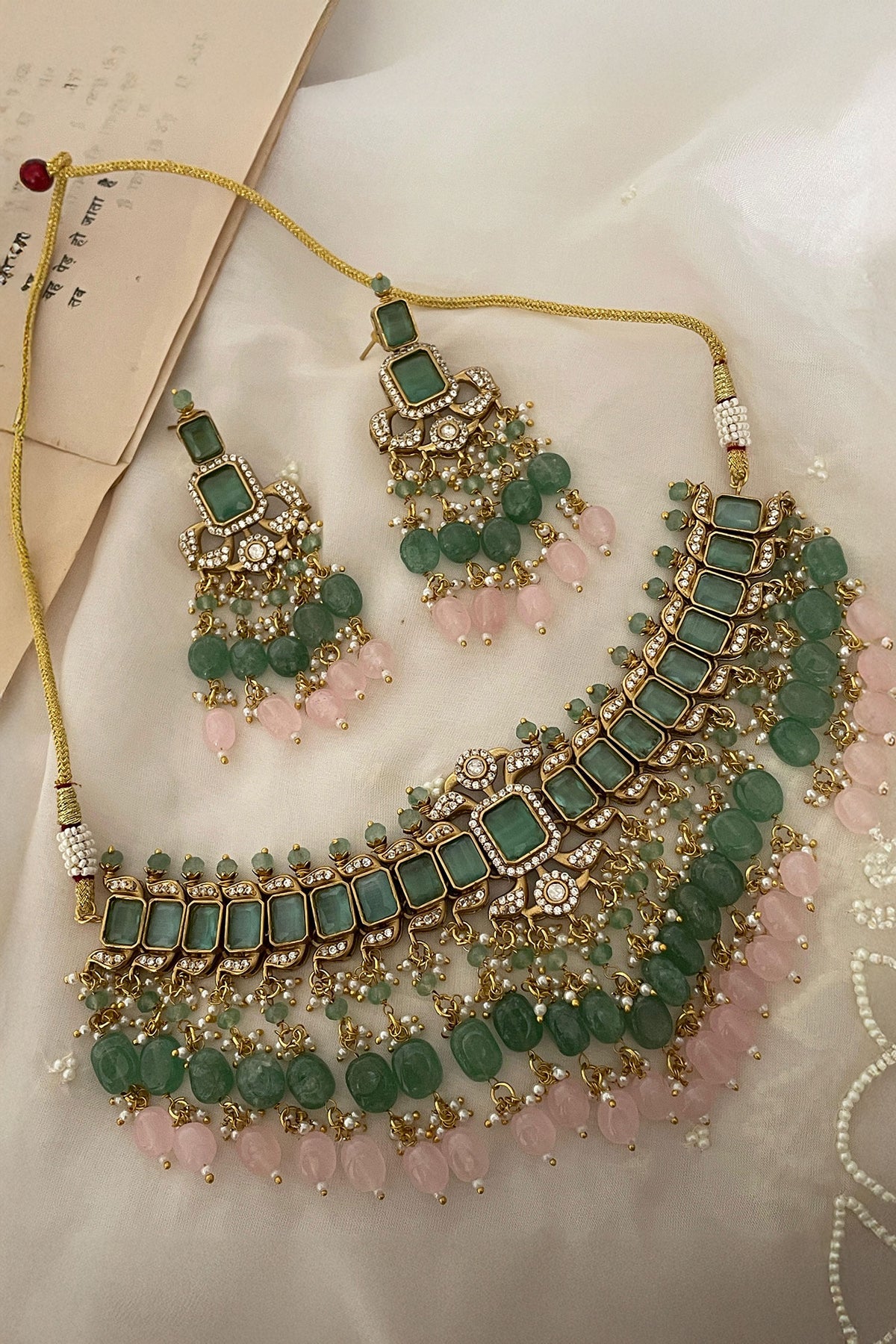 Bead Drop Embellished Necklace Set 