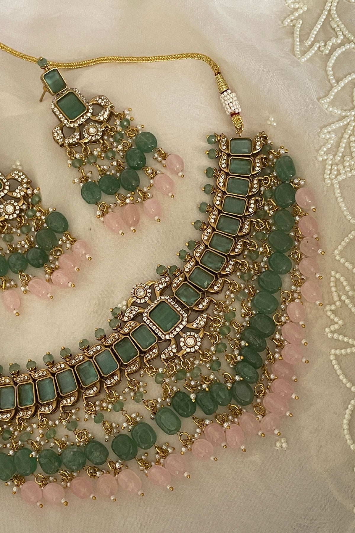 Bead Drop Embellished Necklace Set 