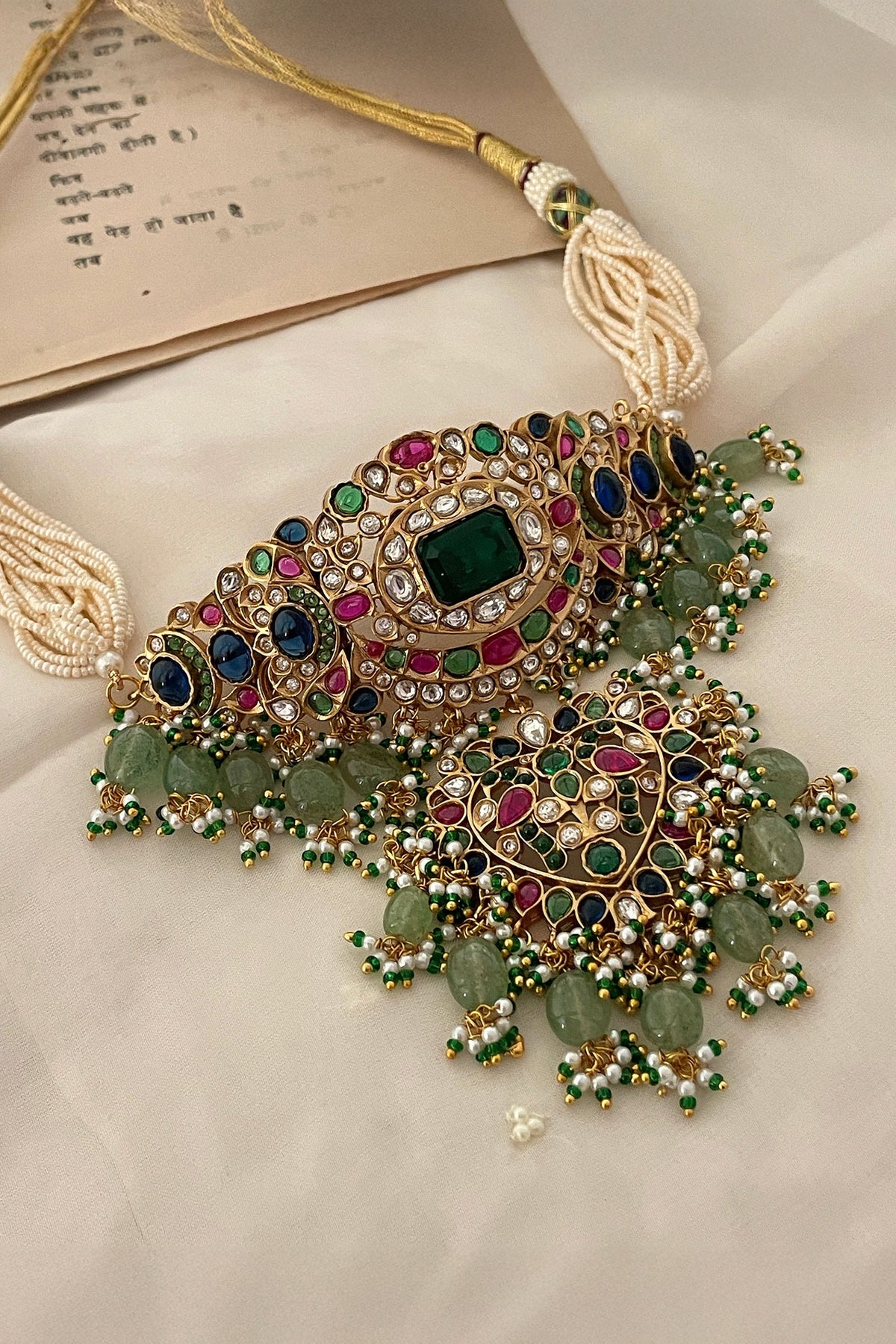 Pearl & Polki Embellished Necklace Set 