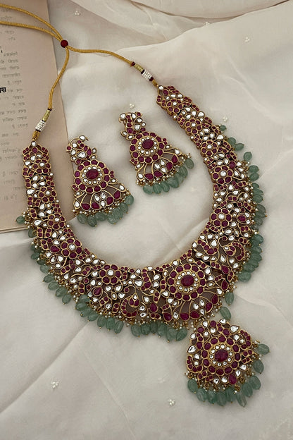 Red Polki Embellished Pendant Necklace Set 