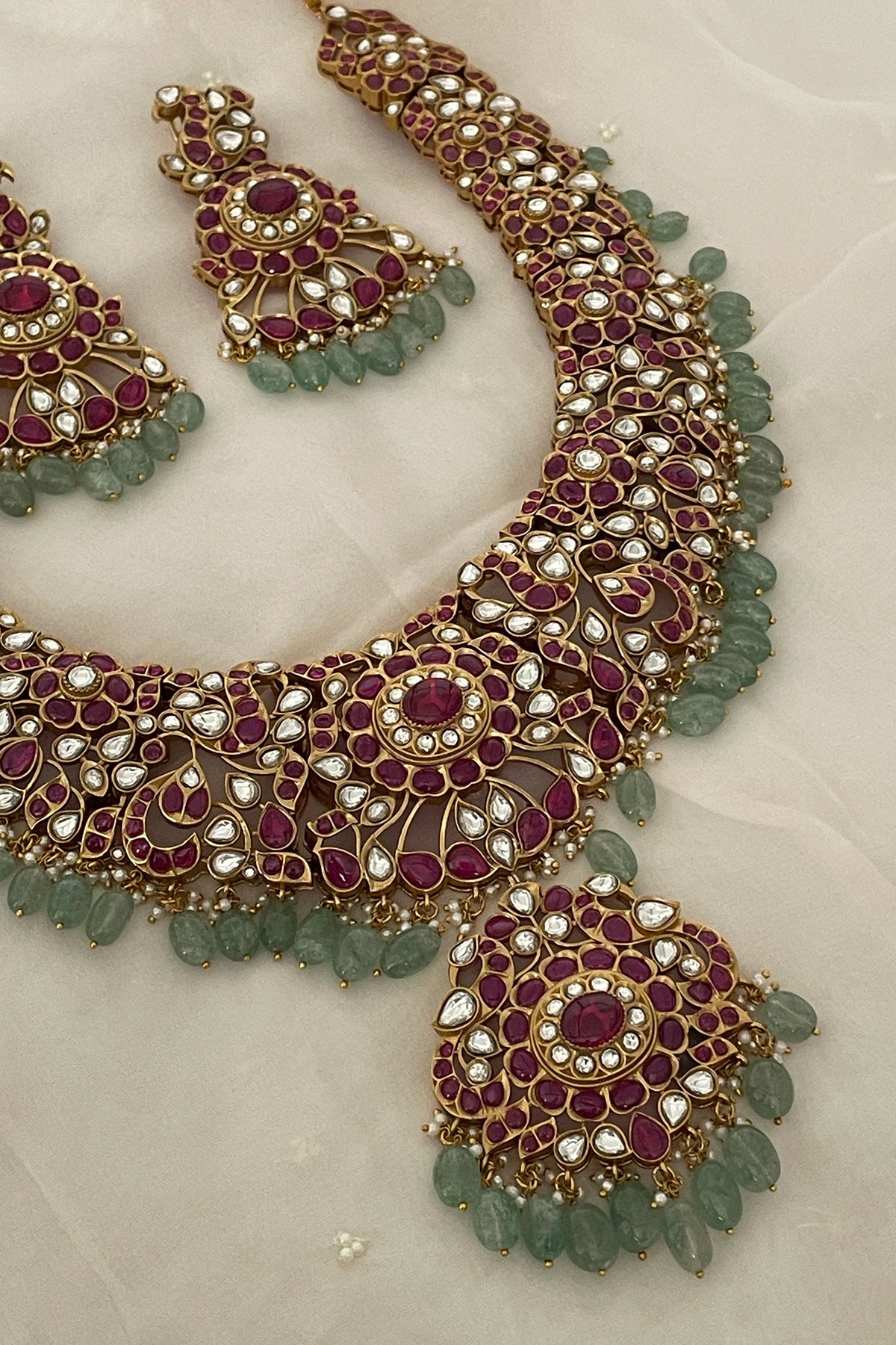 Red Polki Embellished Pendant Necklace Set 