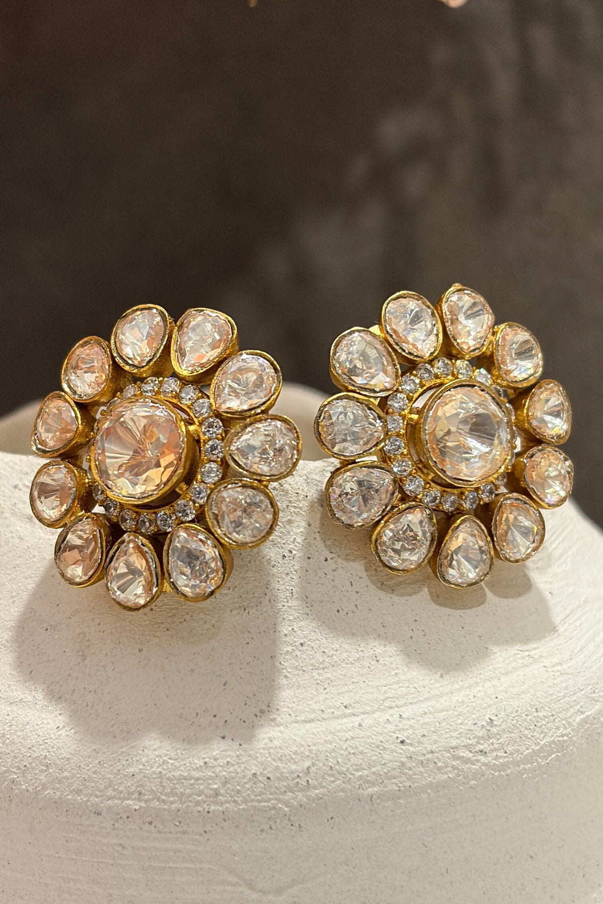 Flower Polki Petal Stud Earrings 