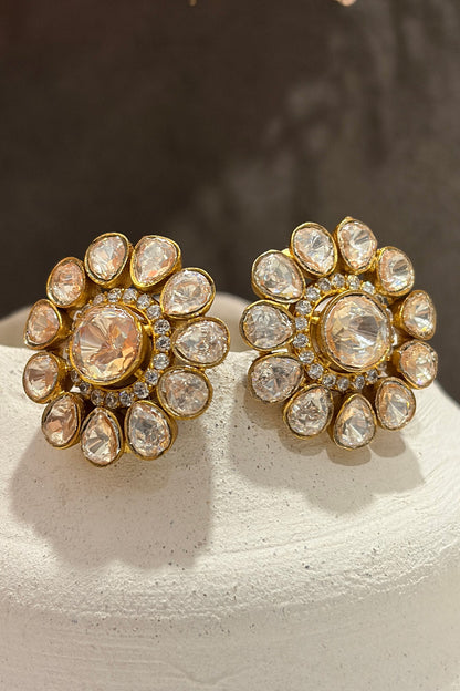 Flower Polki Petal Stud Earrings 
