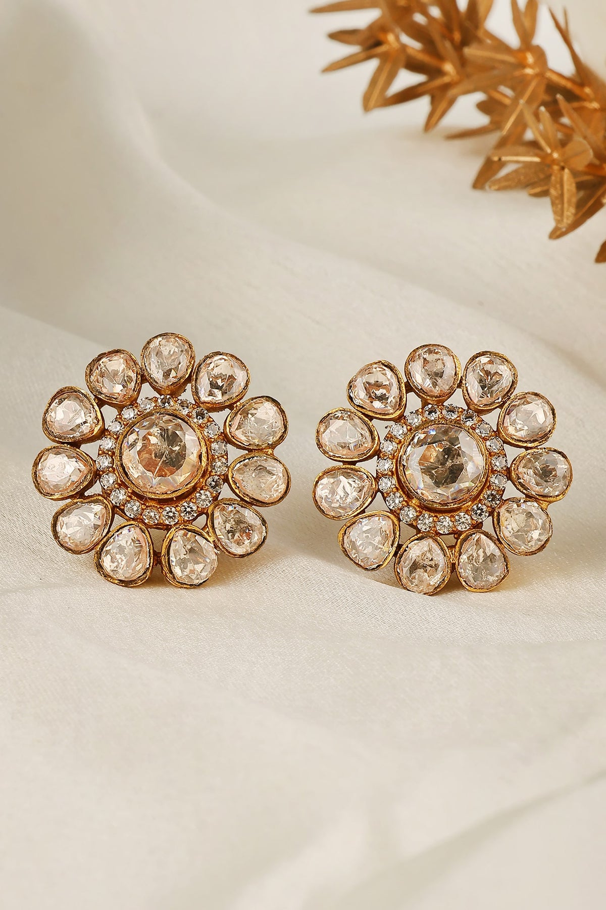 Flower Polki Petal Stud Earrings 