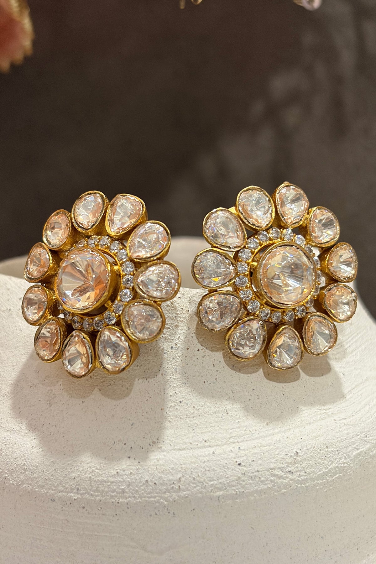 Flower Polki Petal Stud Earrings 