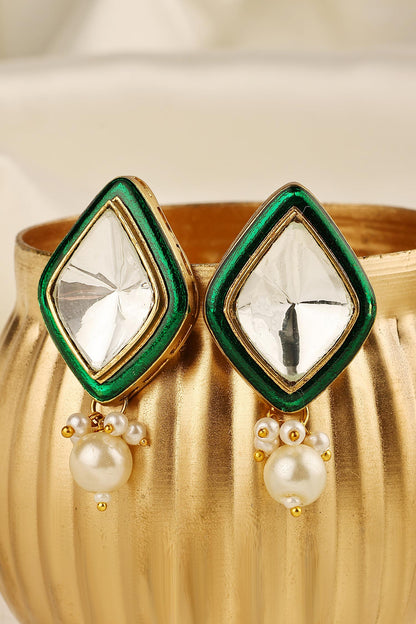 Uncut Polki Enamel Pearl Drop Earrings 