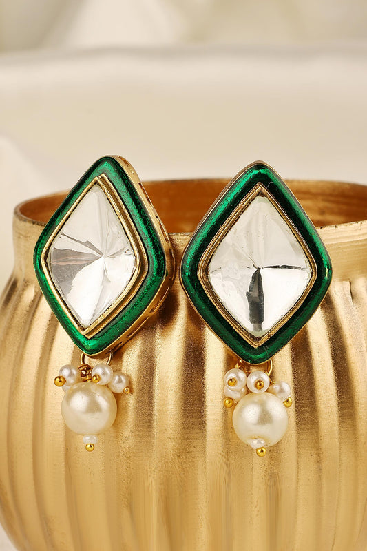 Uncut Polki Enamel Pearl Drop Earrings 