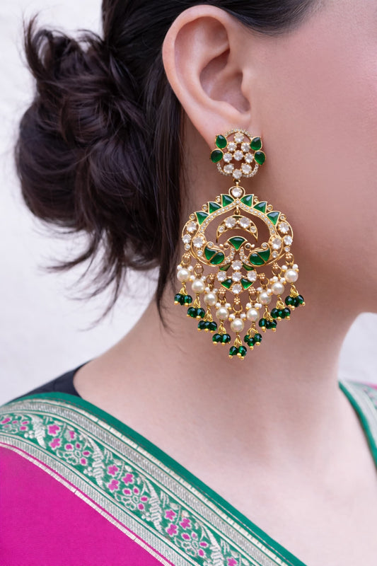 Peacock Polki Pearl & Emerald Chandbalis 