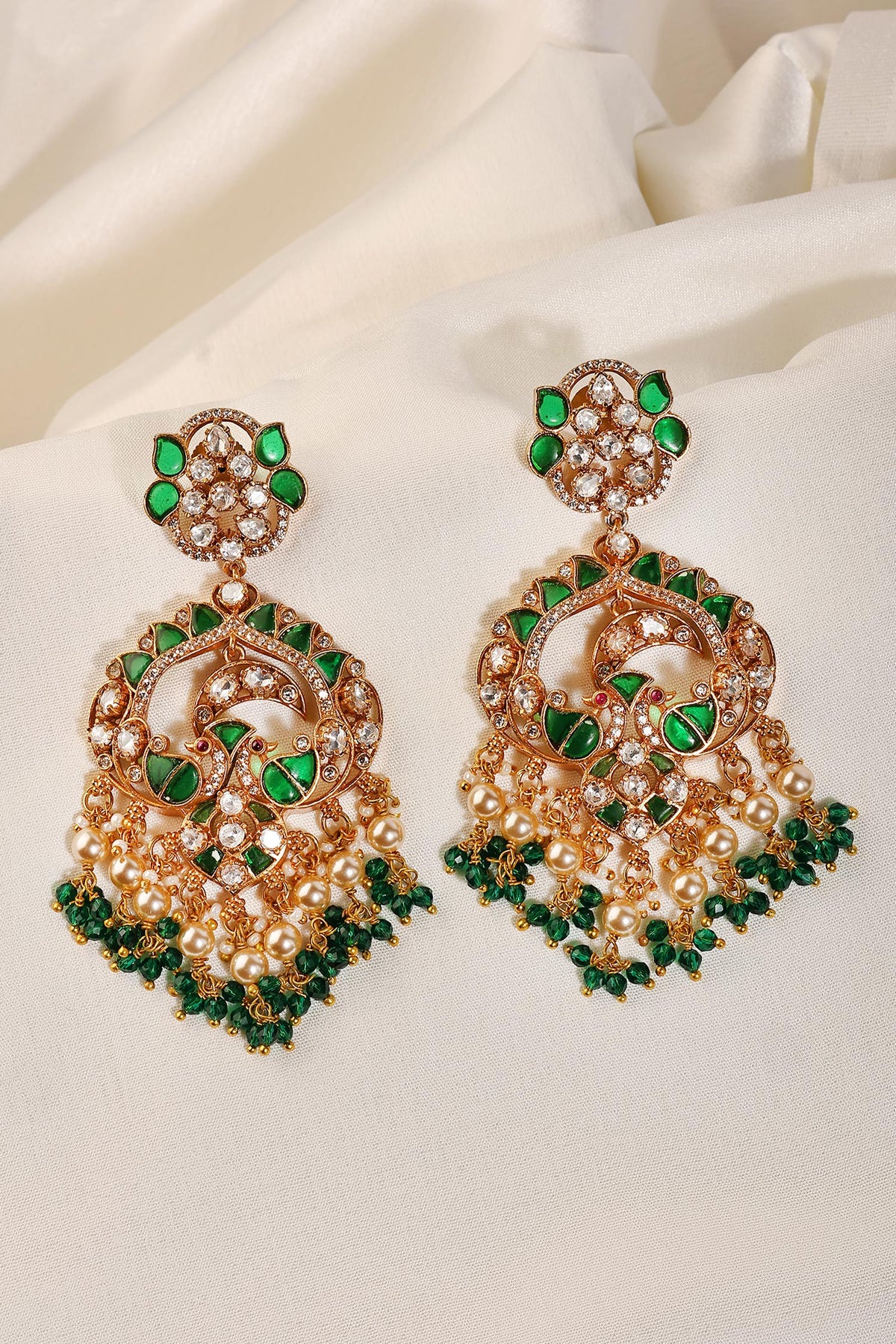 Peacock Polki Pearl & Emerald Chandbalis 
