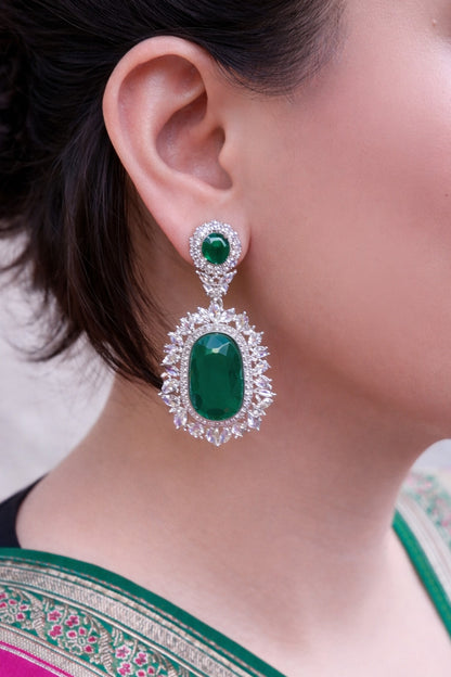 Emerald Zircon Halo Danglers & Drops 