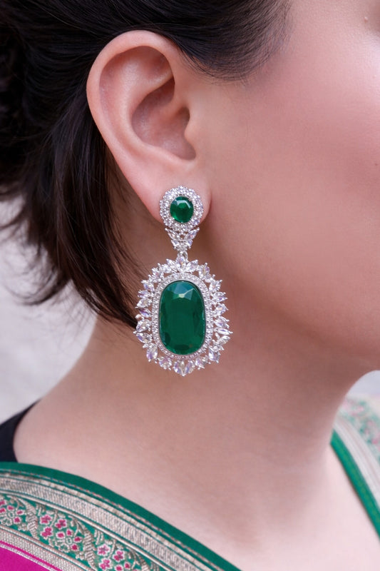 Emerald Zircon Halo Danglers & Drops 