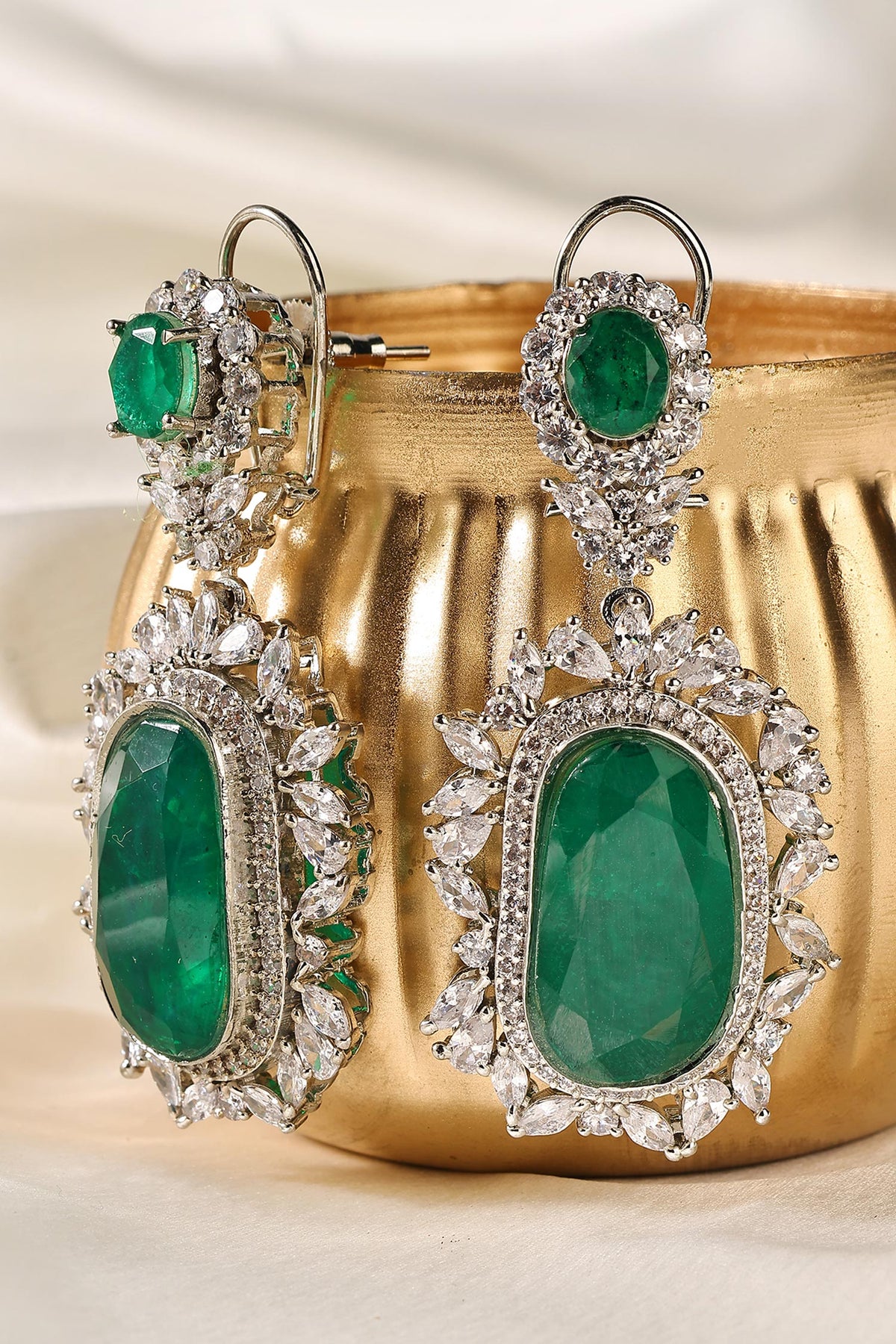 Emerald Zircon Halo Danglers & Drops 