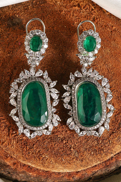 Emerald Zircon Halo Danglers & Drops 