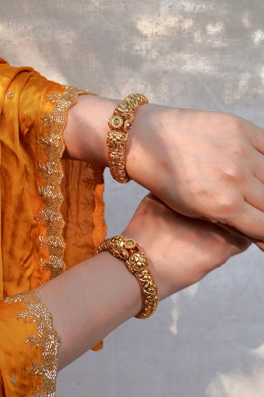 Carved Head Nakshi Work Temple Kada Bangles 