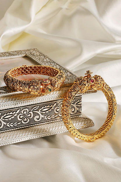 Carved Head Nakshi Work Temple Kada Bangles 