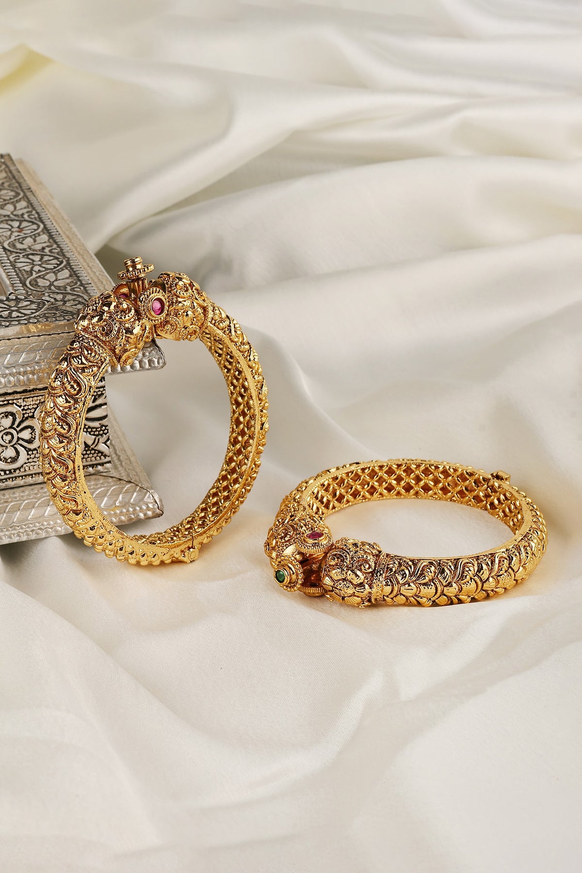 Carved Head Nakshi Work Temple Kada Bangles 