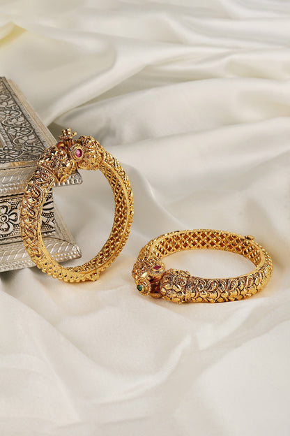 Carved Head Nakshi Work Temple Kada Bangles 