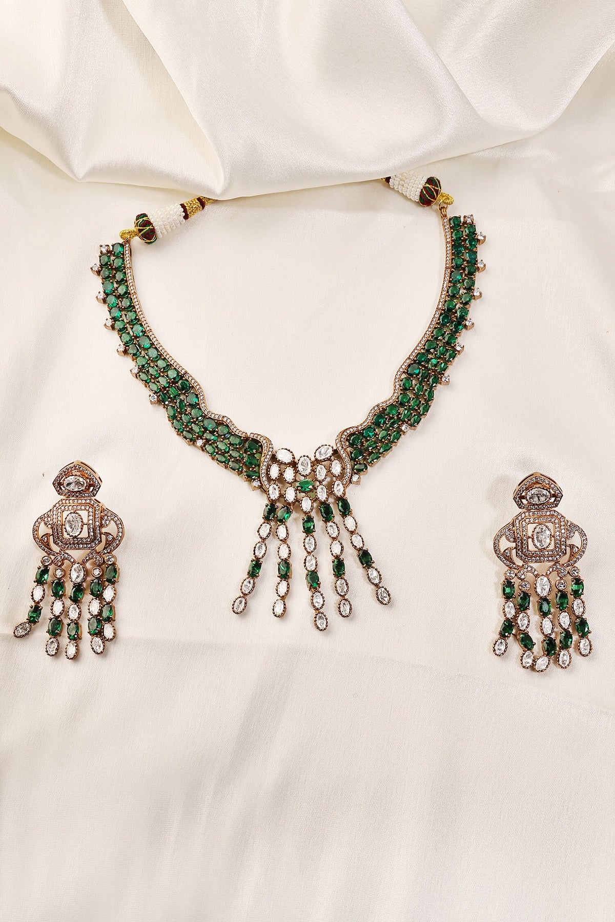 Emerald Zircon Cluster Necklace & Earring Set 