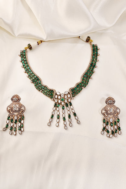 Emerald Zircon Cluster Necklace & Earring Set 