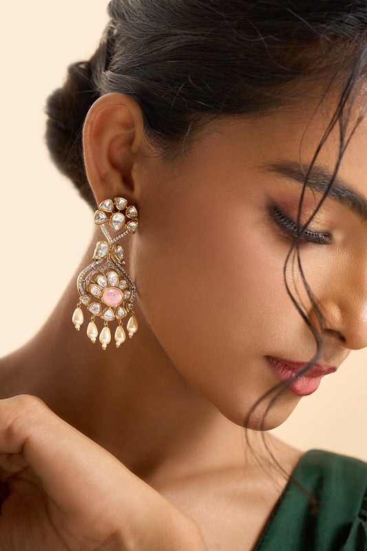 Stone Embellished Floral Earrings 
