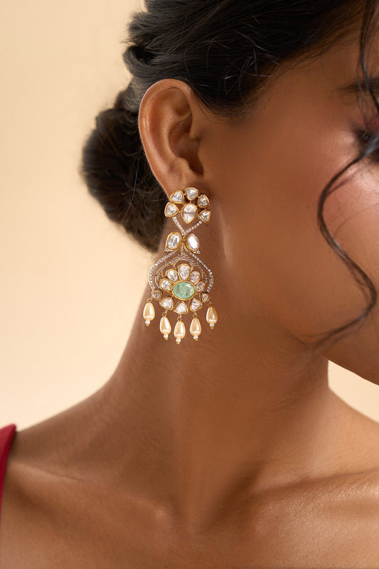 Stone Embellished Floral Dangling Earrings 