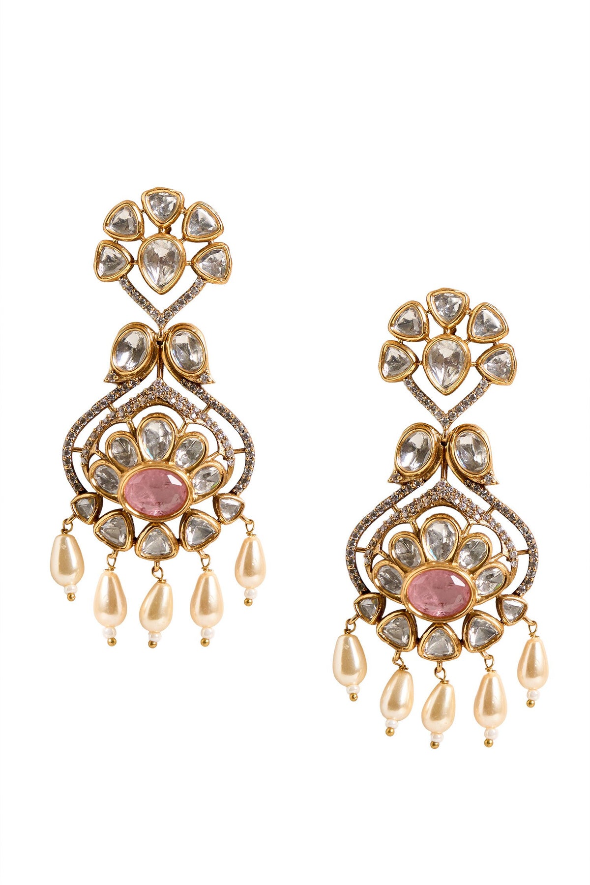 Stone Embellished Floral Earrings 