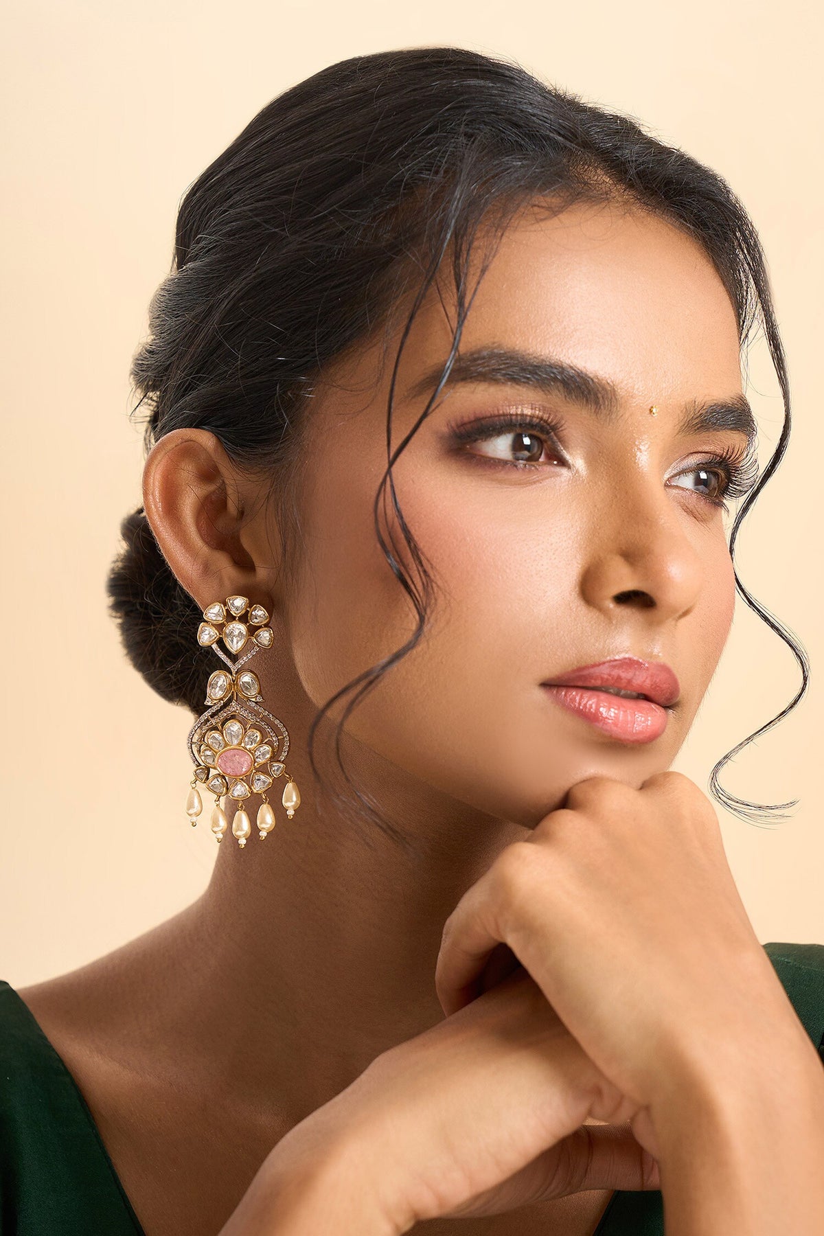 Stone Embellished Floral Earrings 