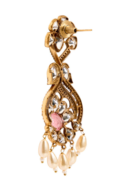 Stone Embellished Floral Earrings 