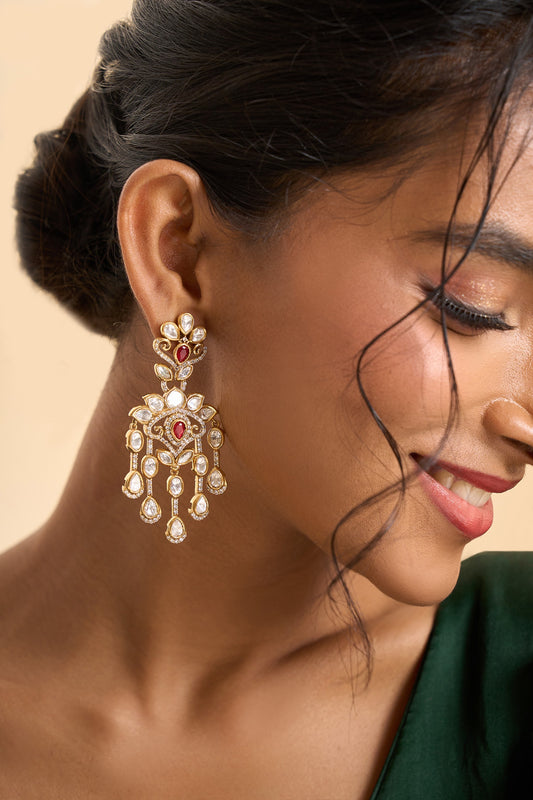 Stone Embellished Tassel Drop Earrings 