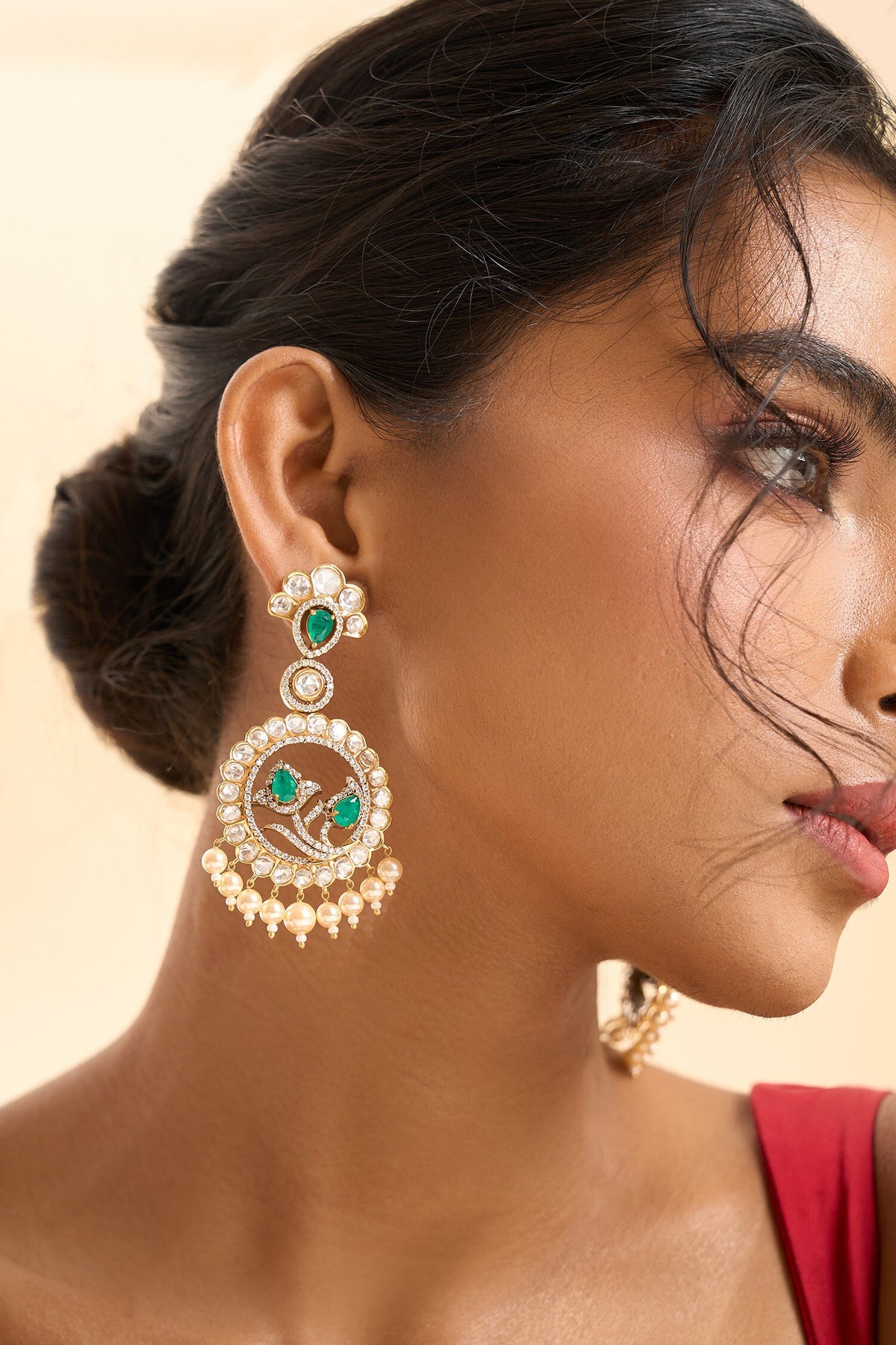 Circular Drop Stone Embellished Earrings 