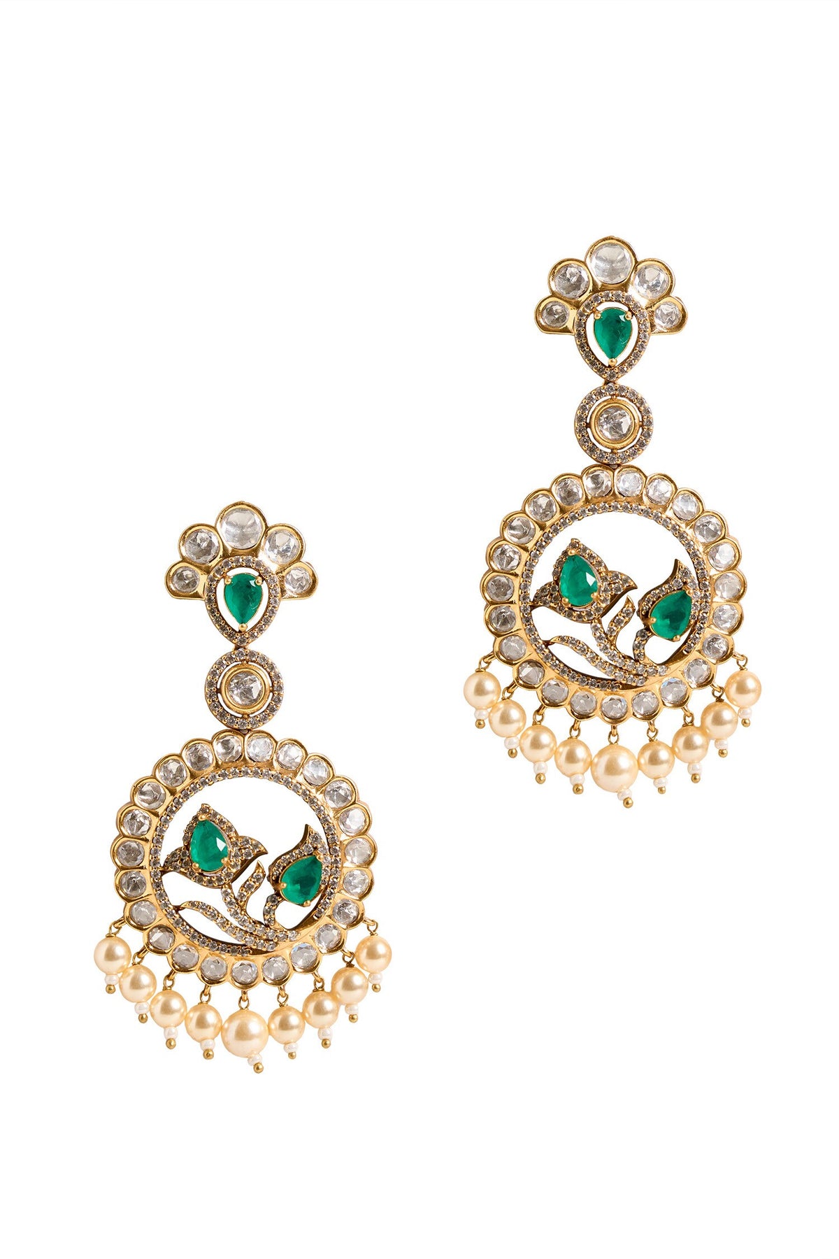 Circular Drop Stone Embellished Earrings 