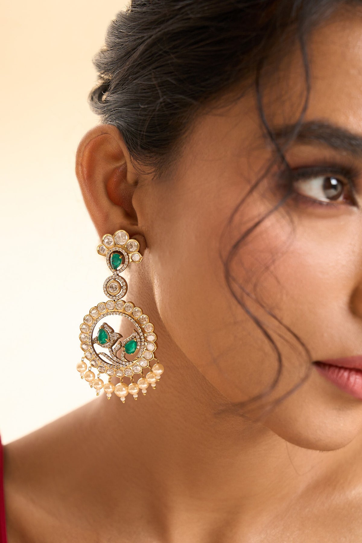 Circular Drop Stone Embellished Earrings 