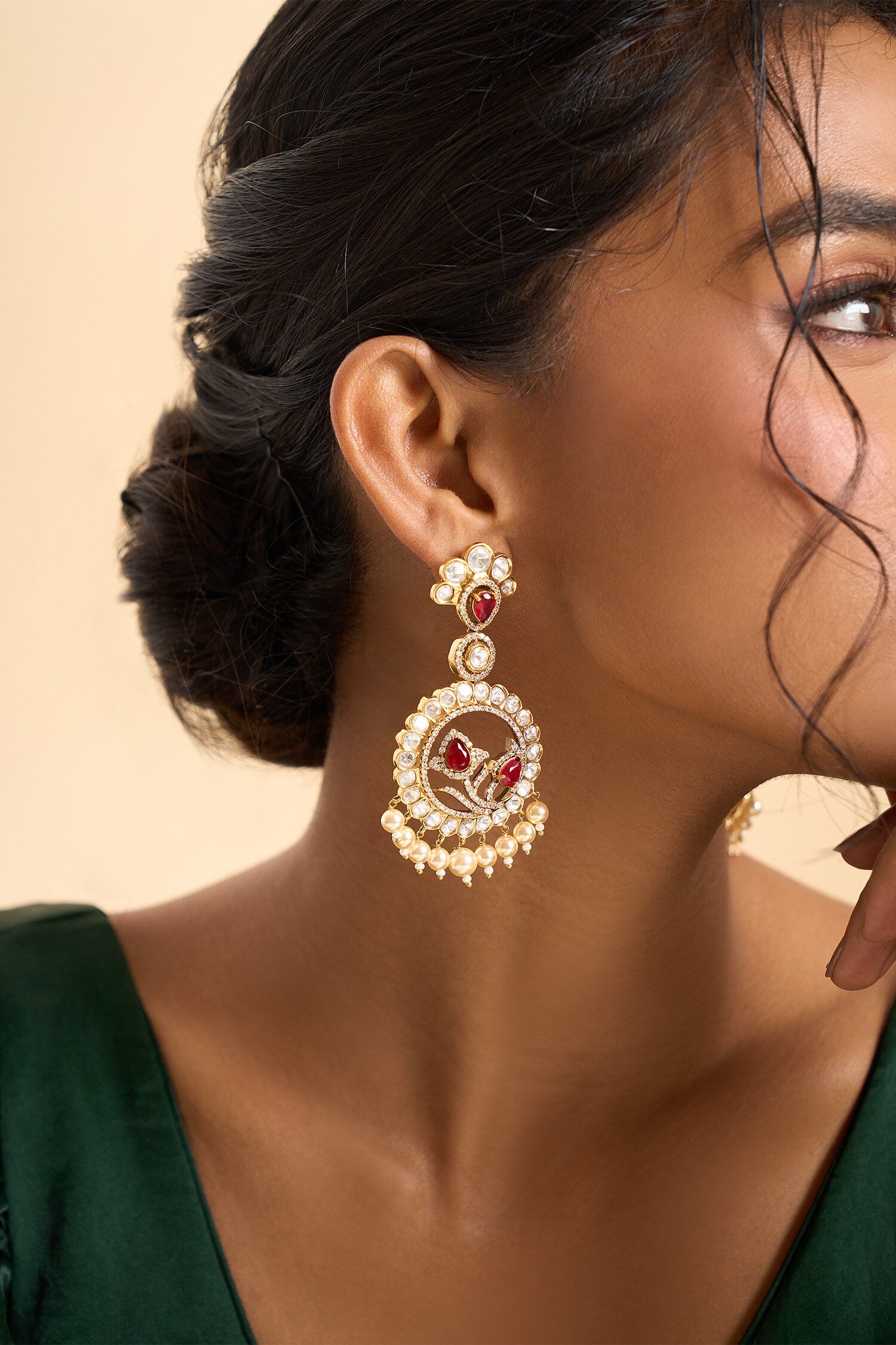 Embellished Circular Drop Dangler Earrings 