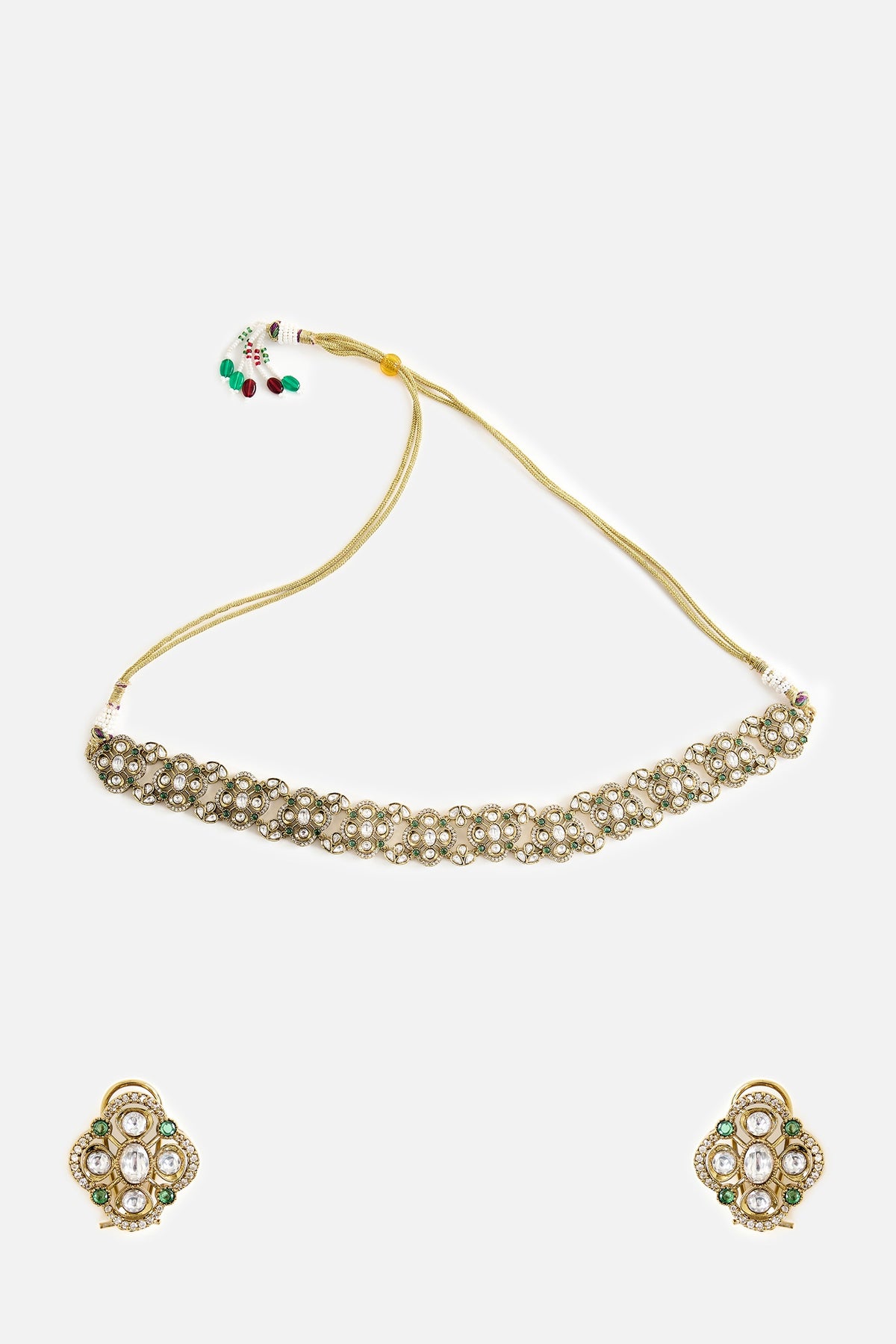 Kundan Polki Floral Choker Necklace Set 