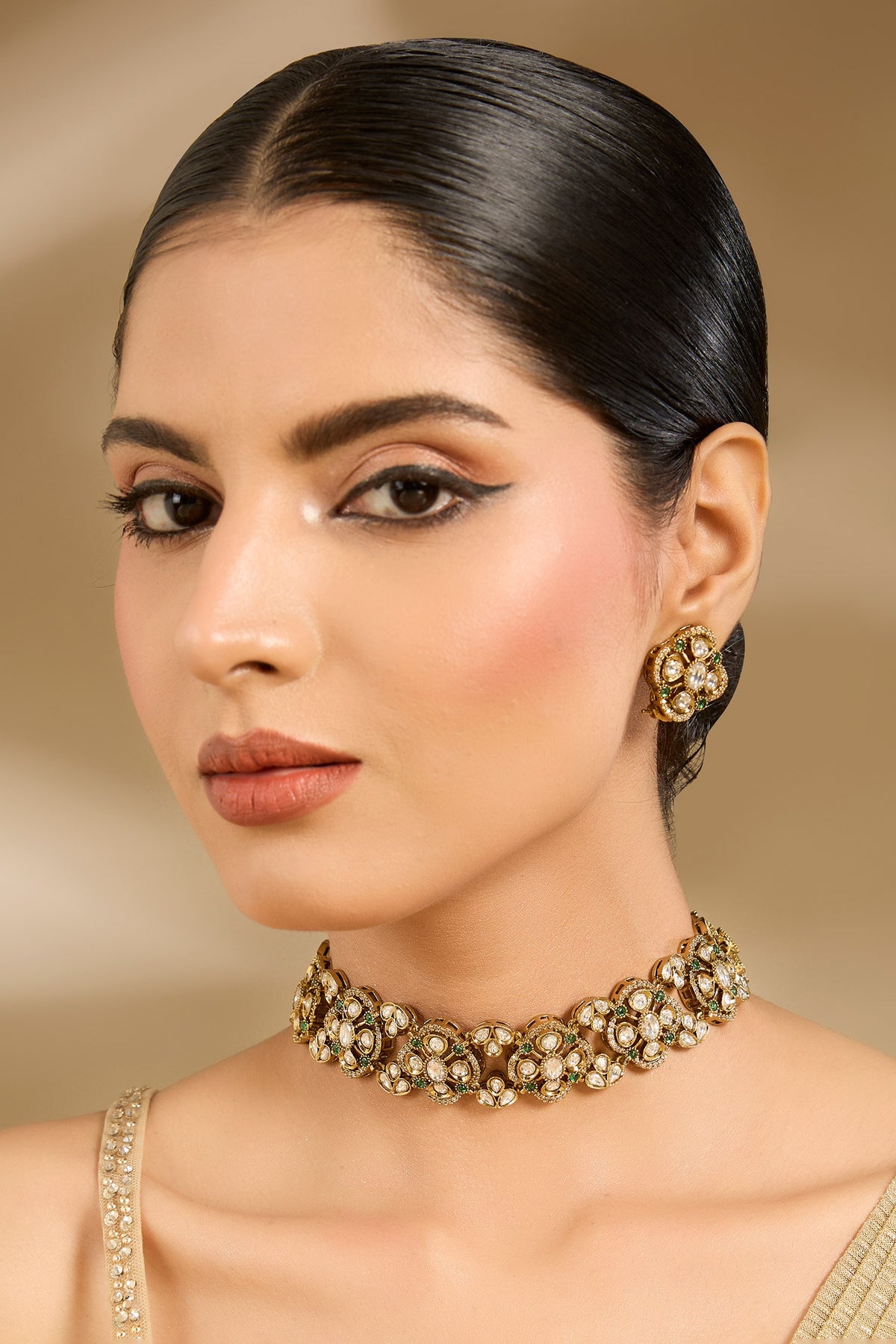 Kundan Polki Floral Choker Necklace Set 