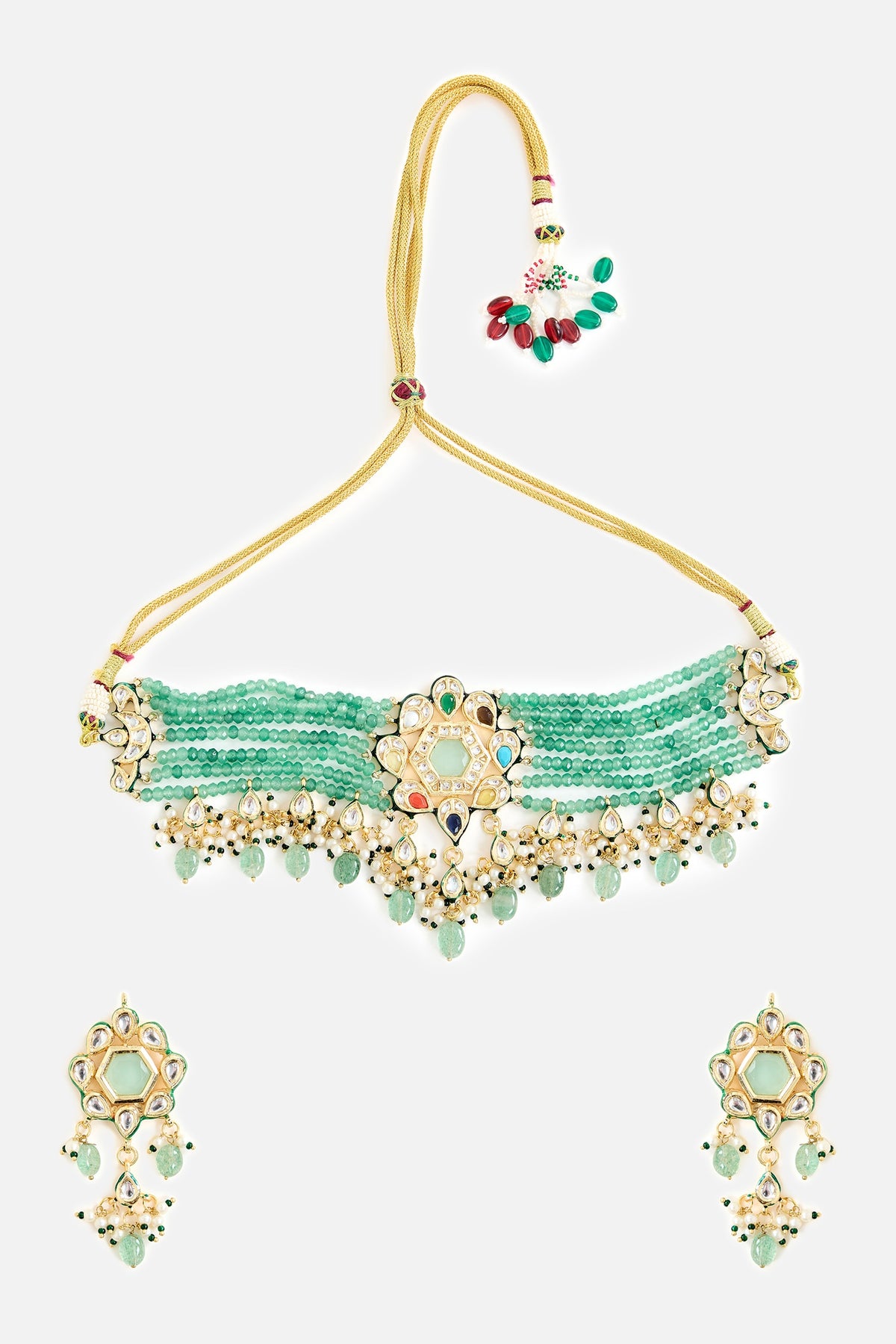 Gold & Green Beaded Choker Set 