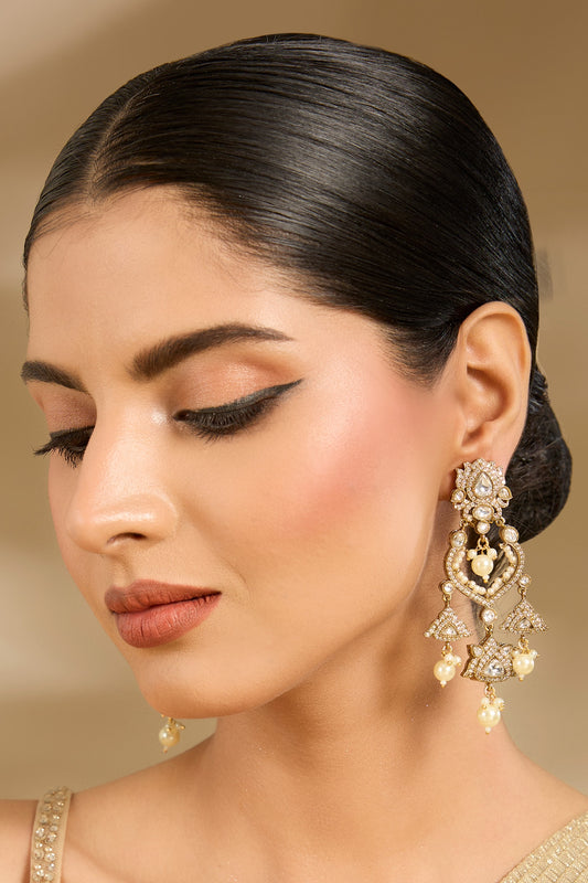 Gold Floral Dangler Earrings 