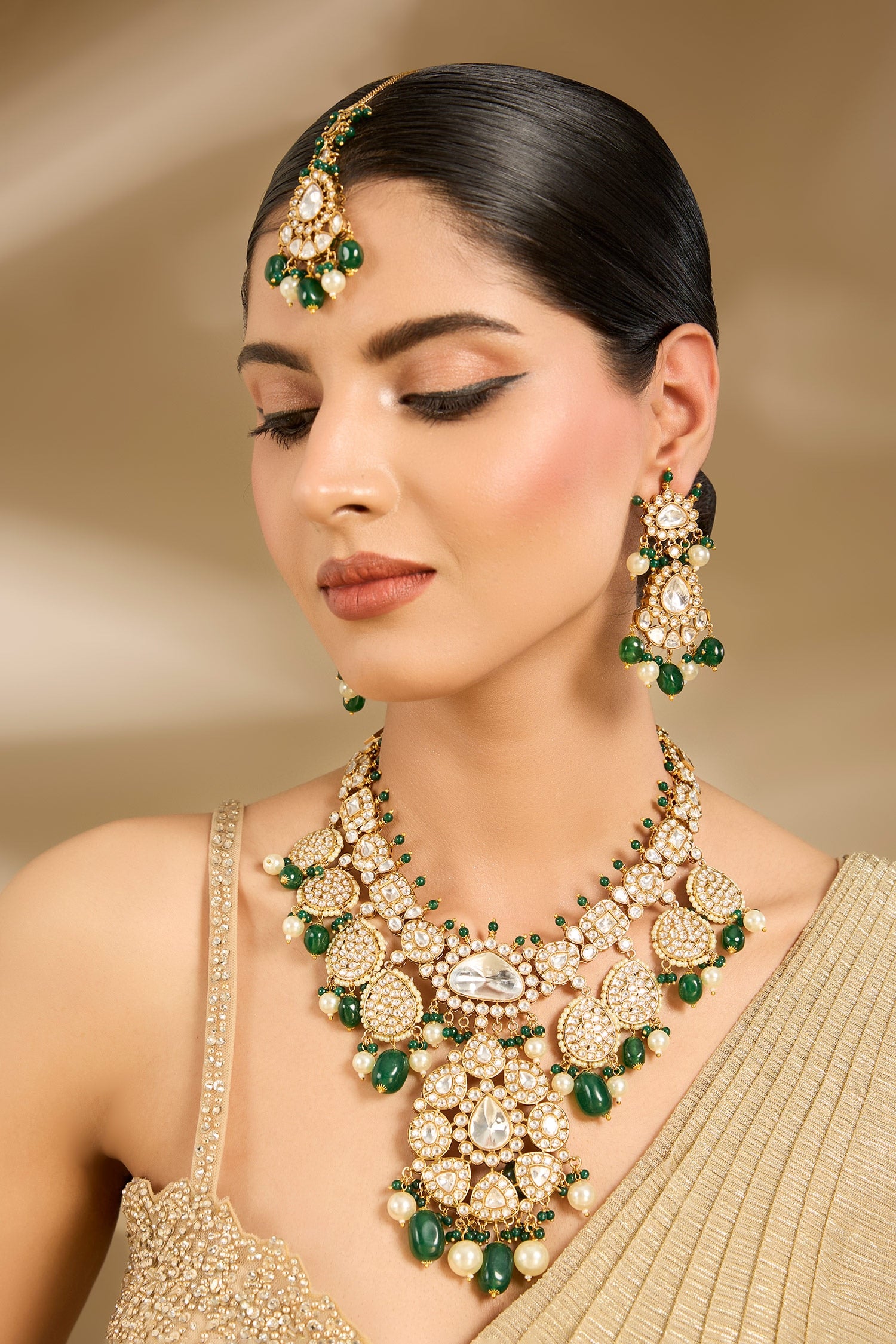 Kundan &  Bead Embellished Necklace Set 