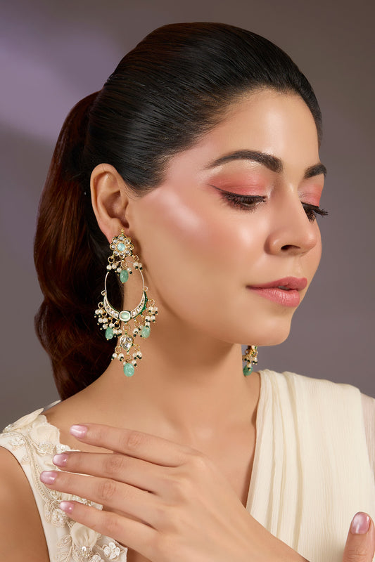 Emerald & Kundan Chandbali Earrings 