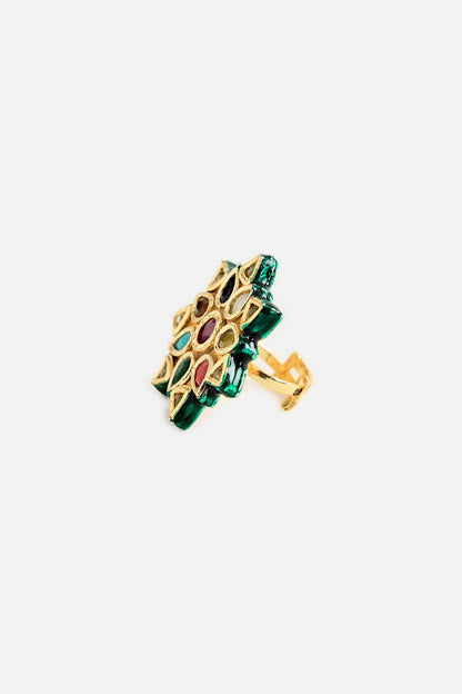 Multicolor Kundan Statement Ring 