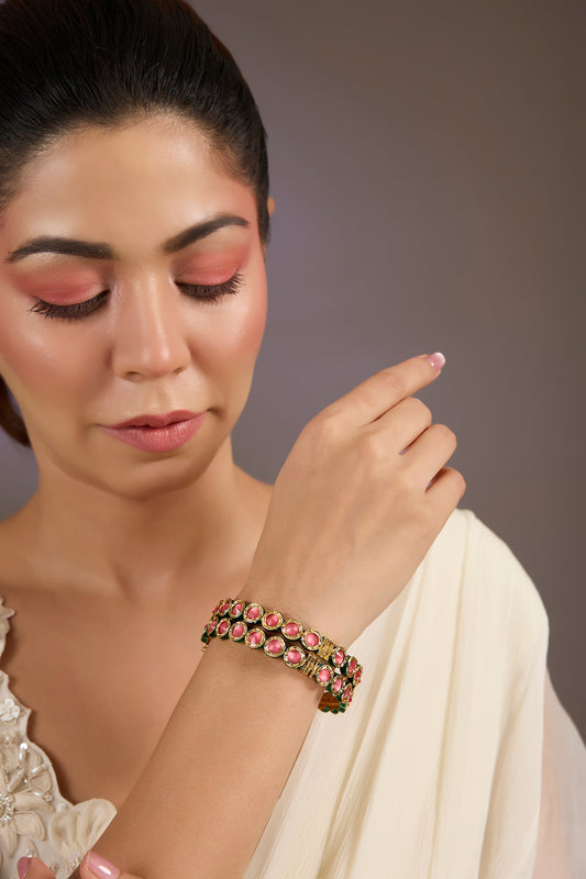 Floral Enamel Kundan Embellished Bangle 