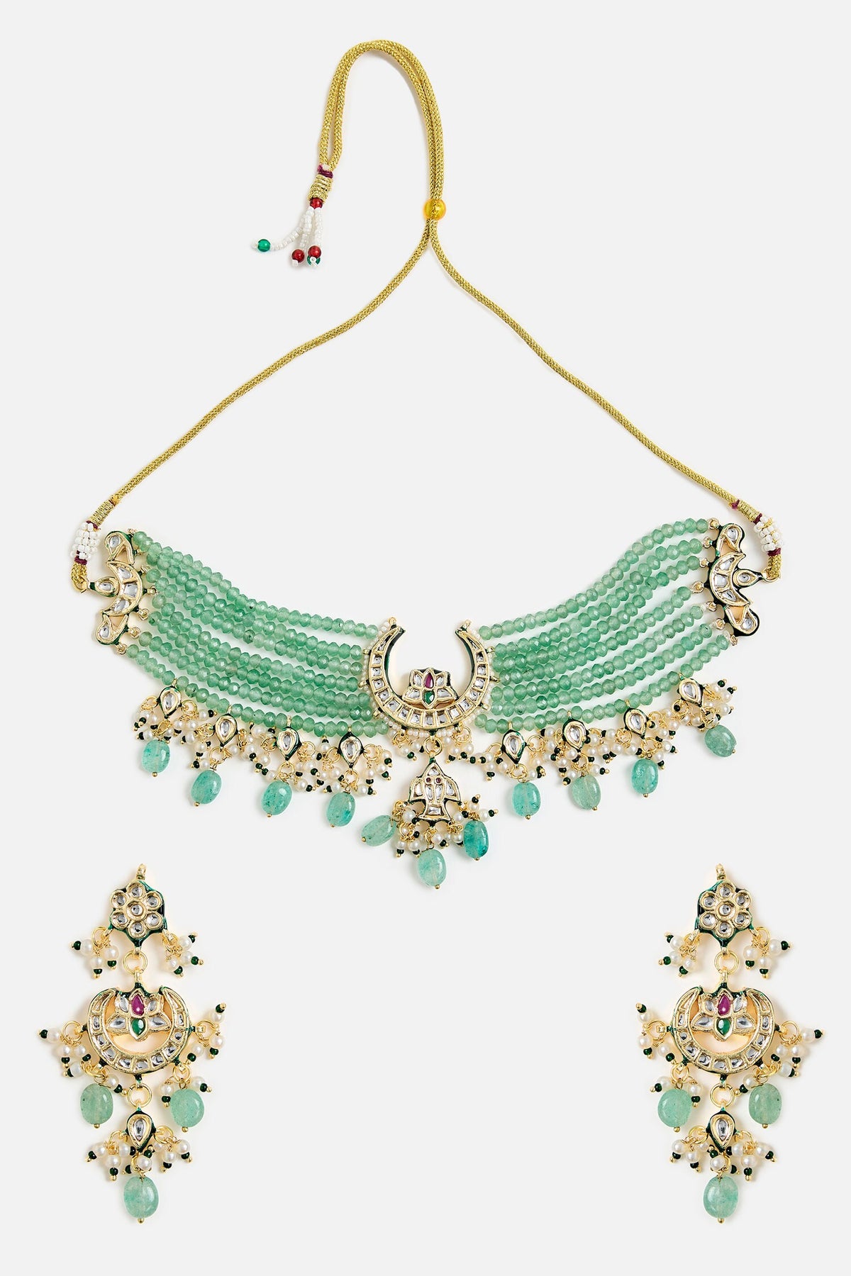 Green Beaded Kundan Choker Set 