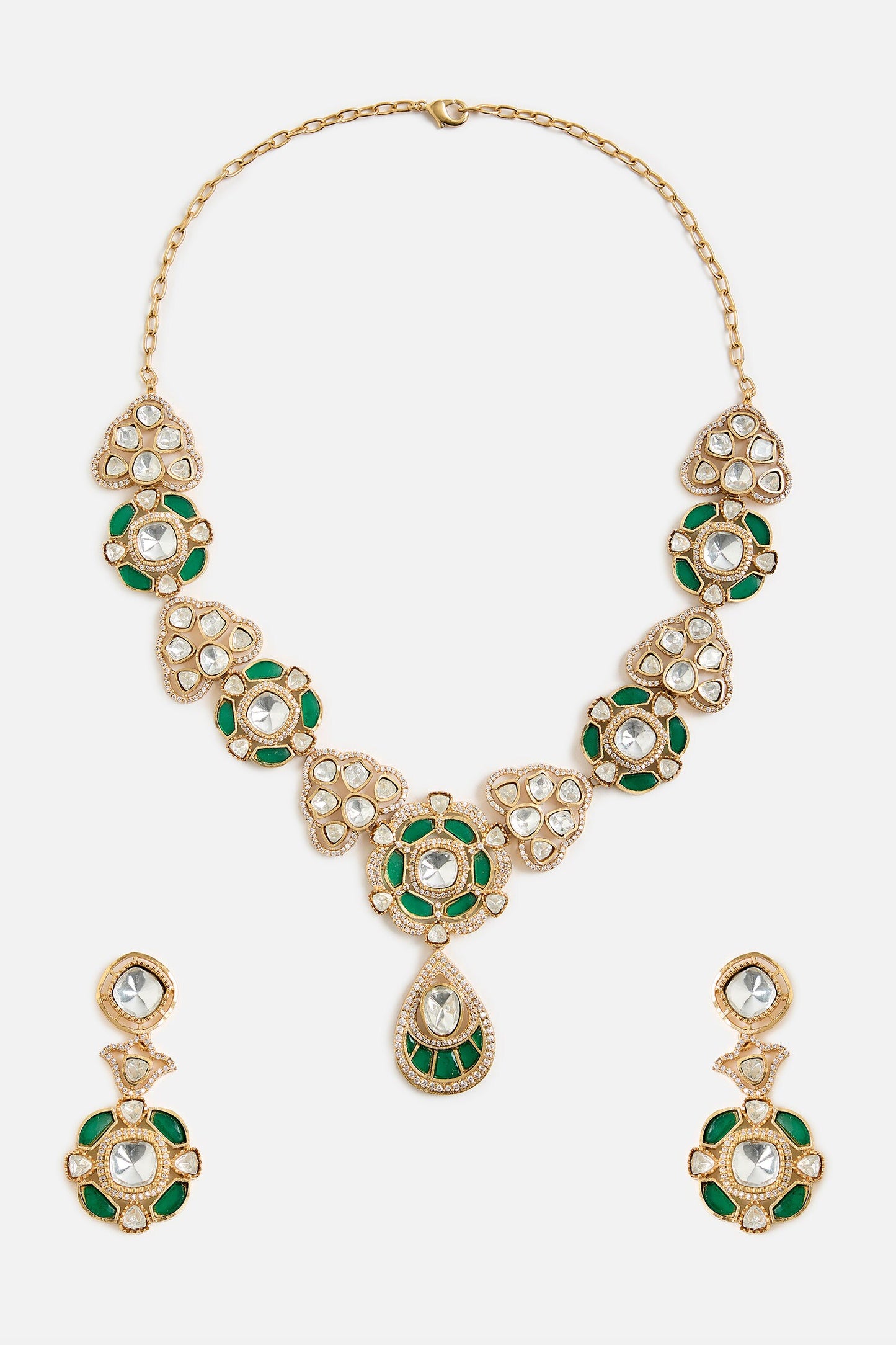 Gold & Emerald Kundan Necklace Set 