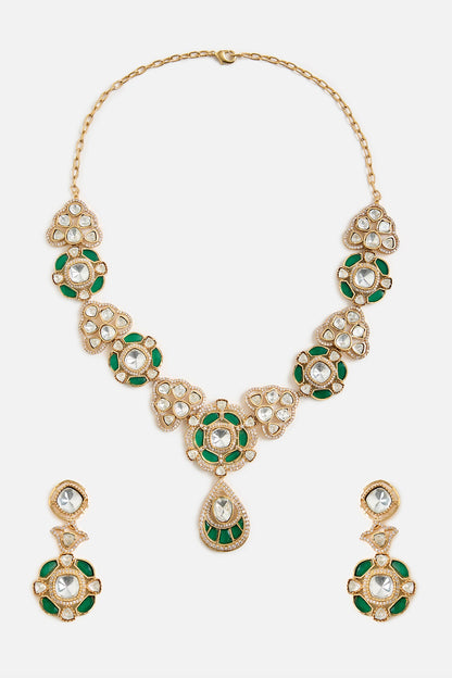 Gold & Emerald Kundan Necklace Set 