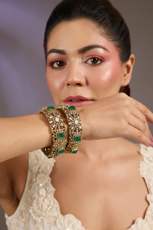 Emerald & Kundan Embellished Bangles 
